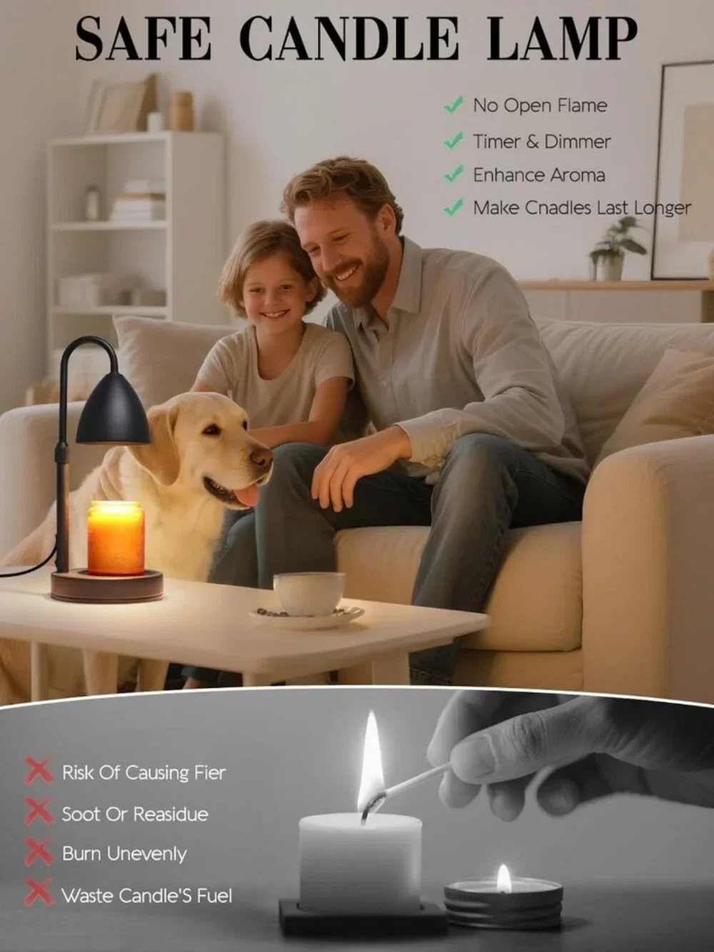 Dimmable Candle Warmer Lamp with Timer, Adjustable Wax Melter for Home Decor